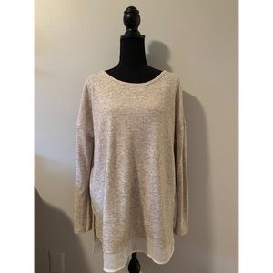 Silence + noise tan sweater with sheer underlay